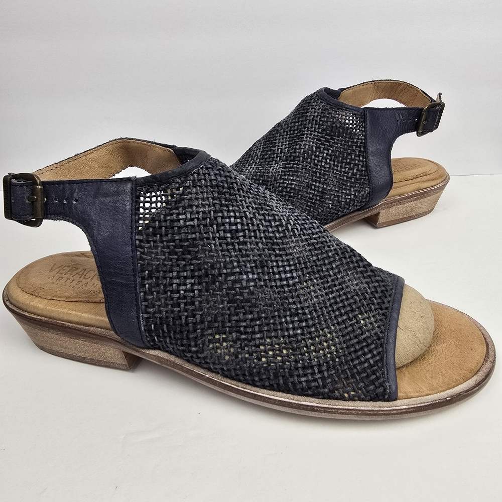 VERACRUZ Artisans Weaving Tales Woven Navy‎ Slingback Sandals Womens Size EU 40